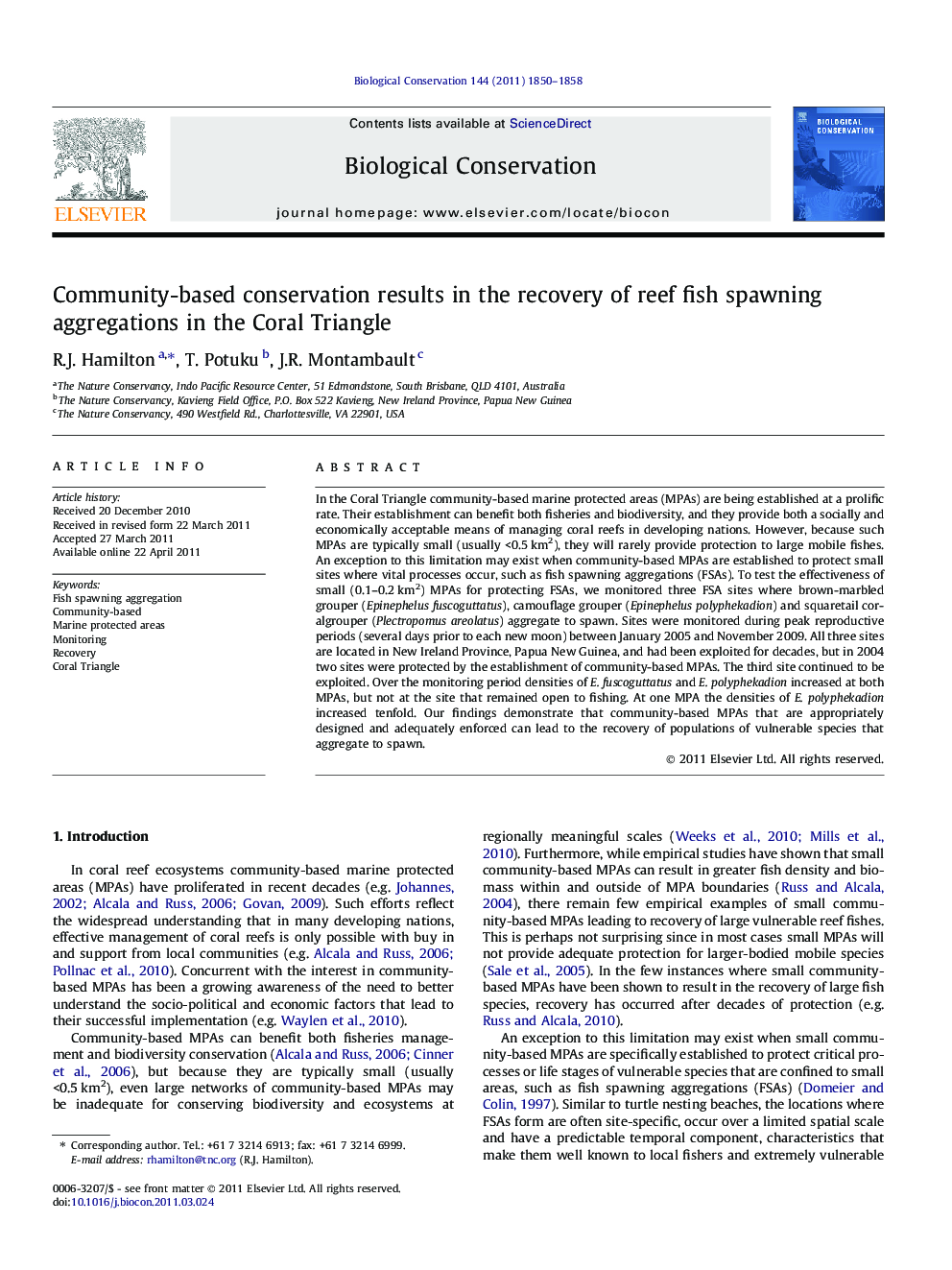 Community-based conservation results in the recovery of reef fish spawning aggregations in the Coral Triangle