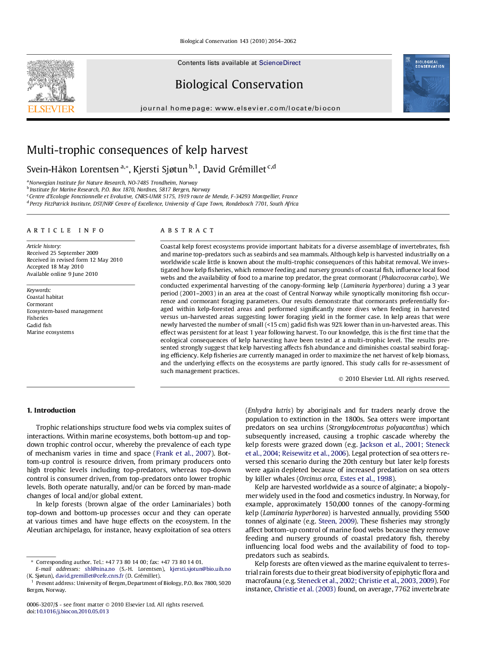 Multi-trophic consequences of kelp harvest