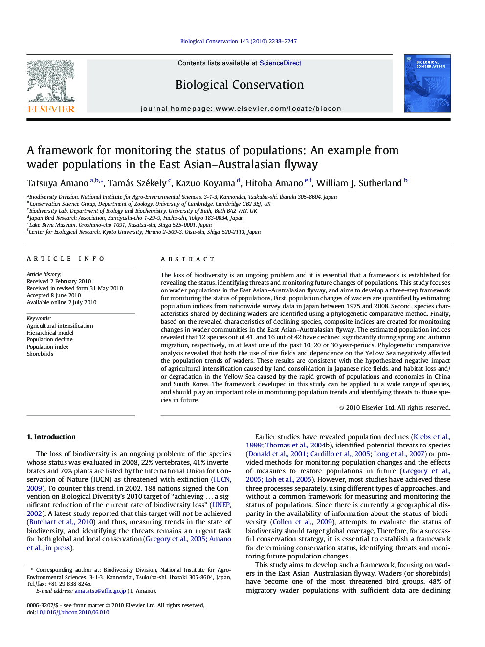 A framework for monitoring the status of populations: An example from wader populations in the East Asian–Australasian flyway