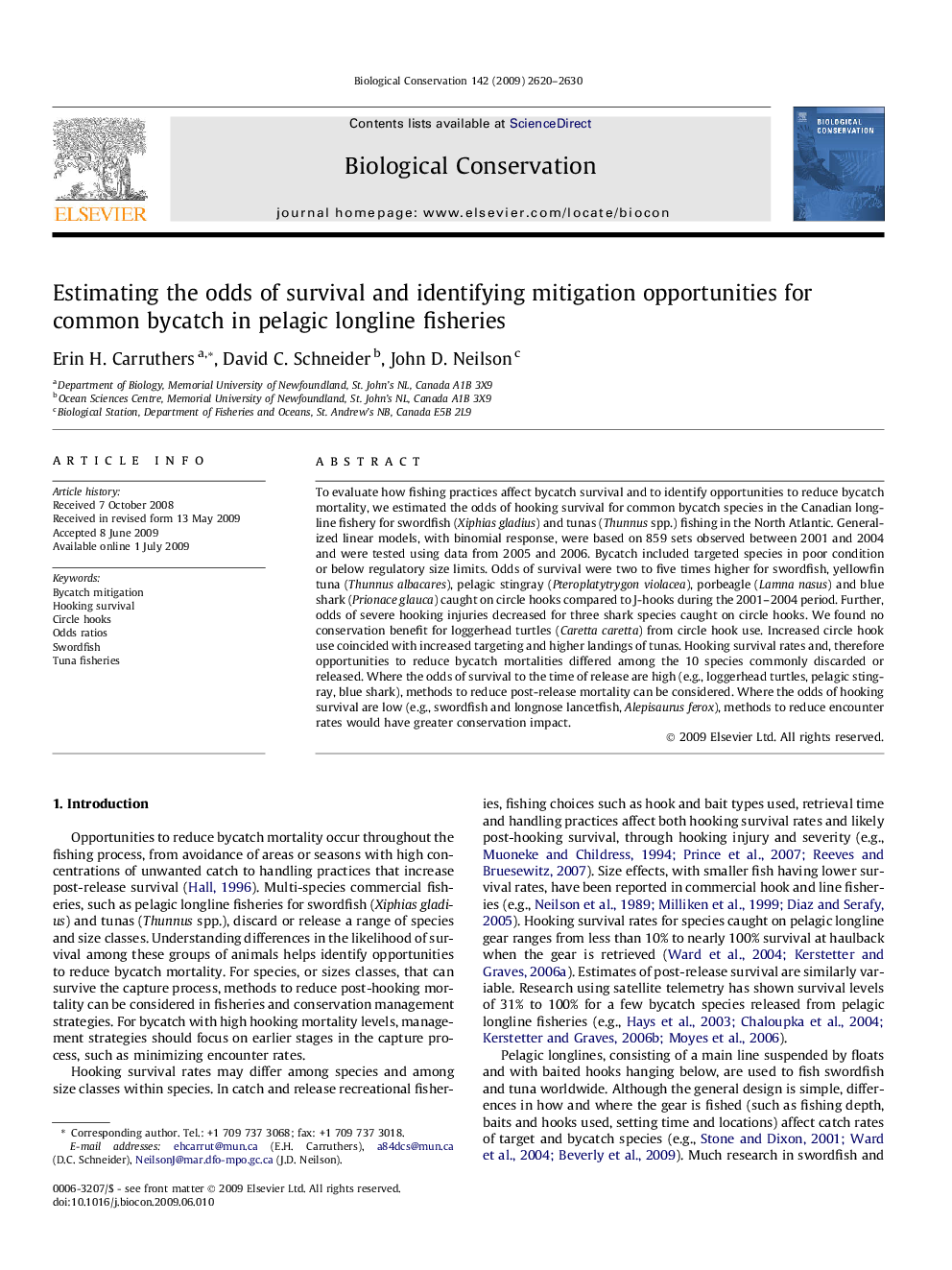 Estimating the odds of survival and identifying mitigation opportunities for common bycatch in pelagic longline fisheries