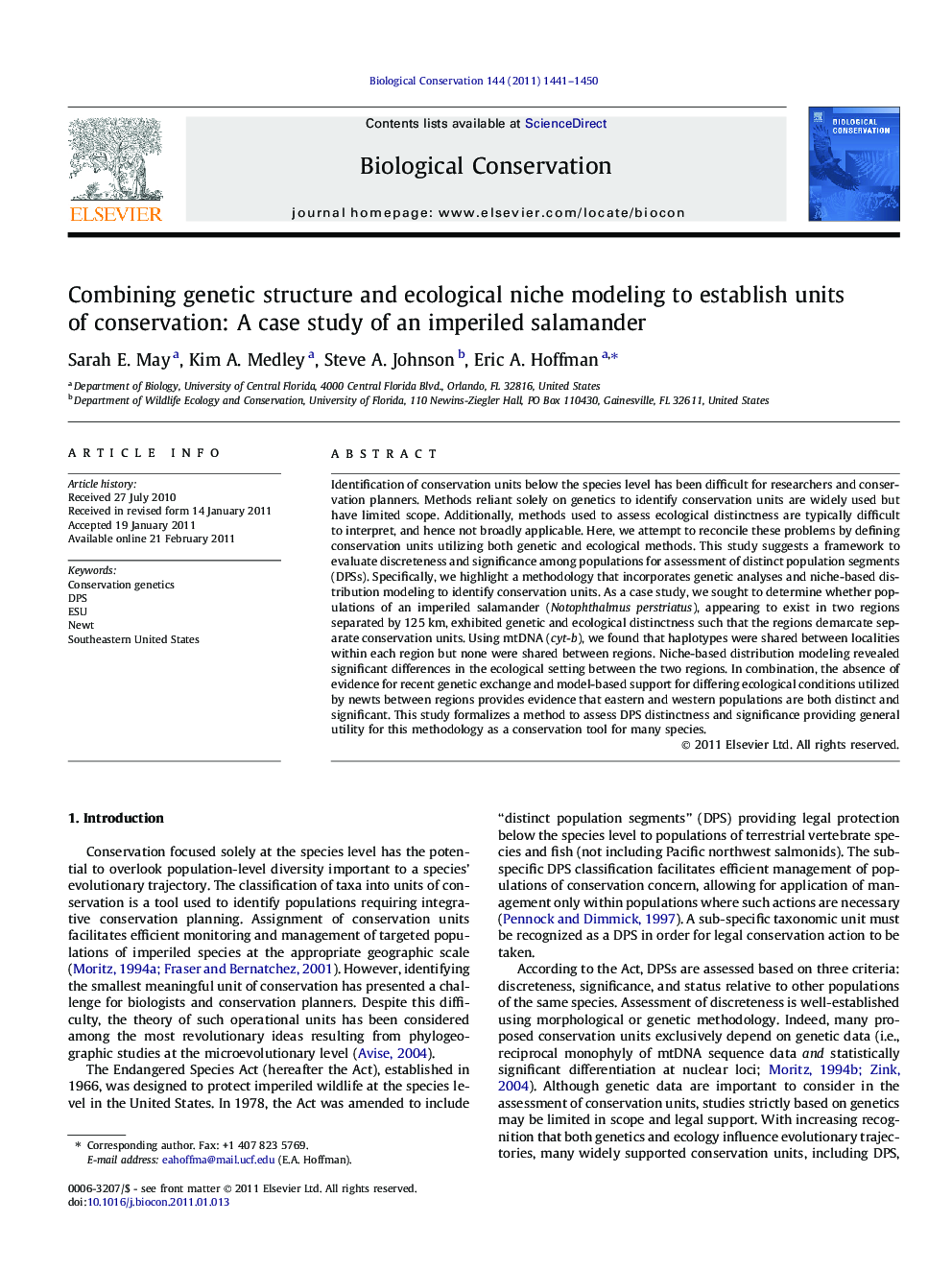 Combining genetic structure and ecological niche modeling to establish units of conservation: A case study of an imperiled salamander