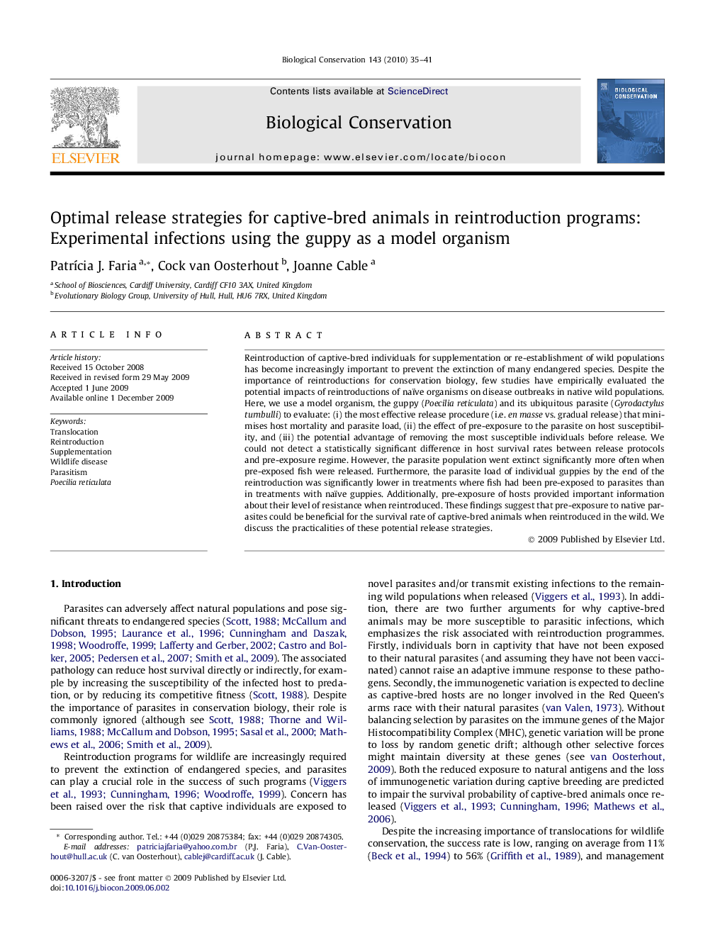 Optimal release strategies for captive-bred animals in reintroduction programs: Experimental infections using the guppy as a model organism