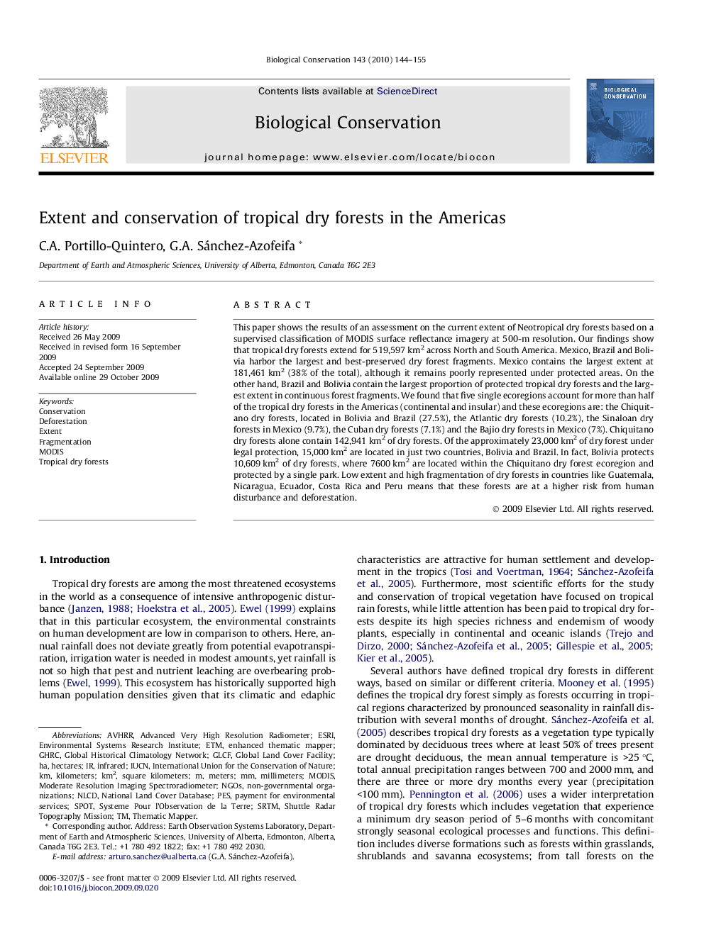 Extent and conservation of tropical dry forests in the Americas