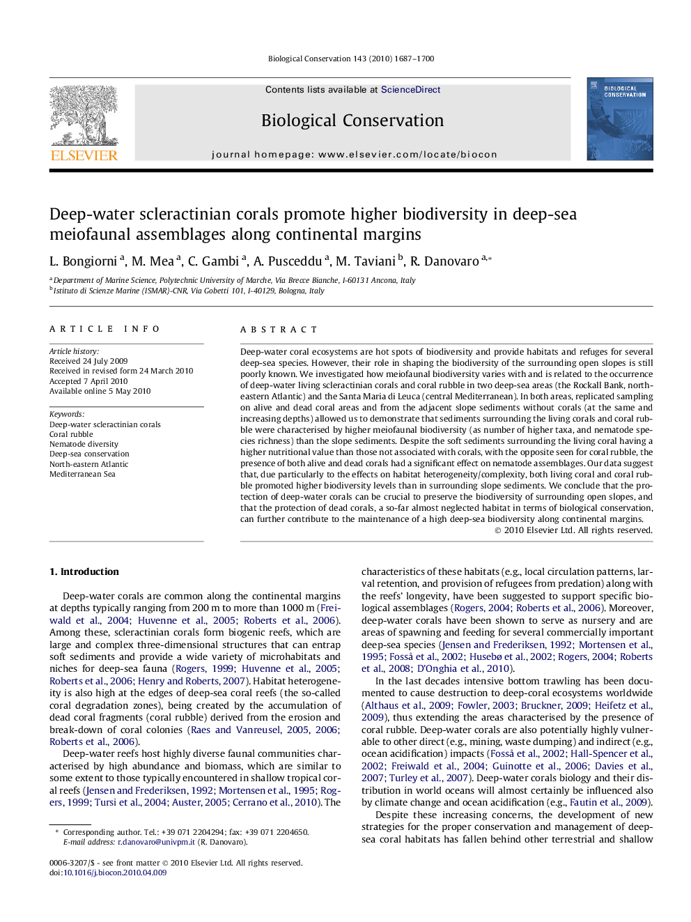 Deep-water scleractinian corals promote higher biodiversity in deep-sea meiofaunal assemblages along continental margins