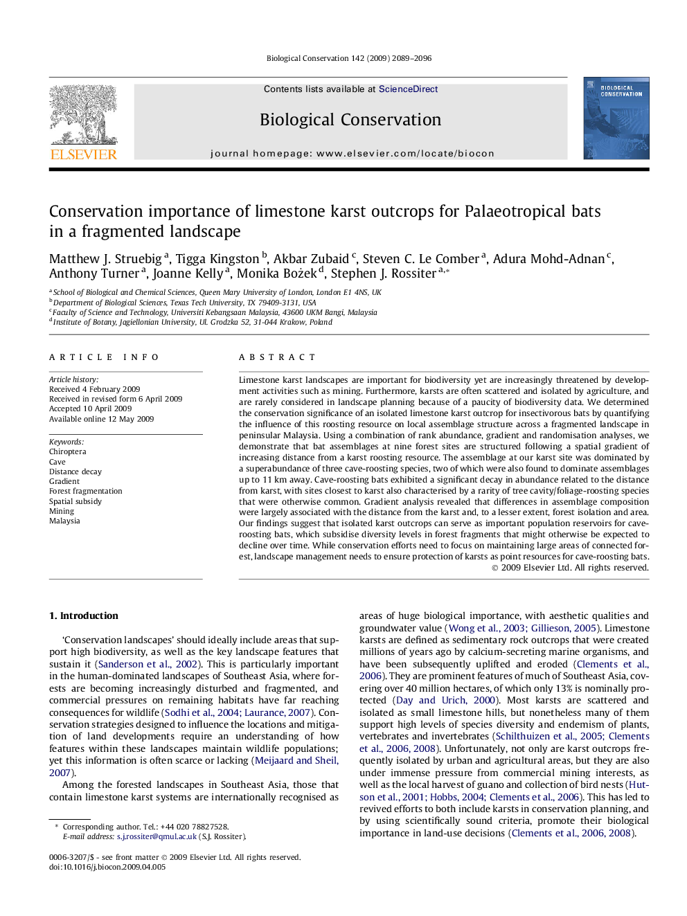 Conservation importance of limestone karst outcrops for Palaeotropical bats in a fragmented landscape