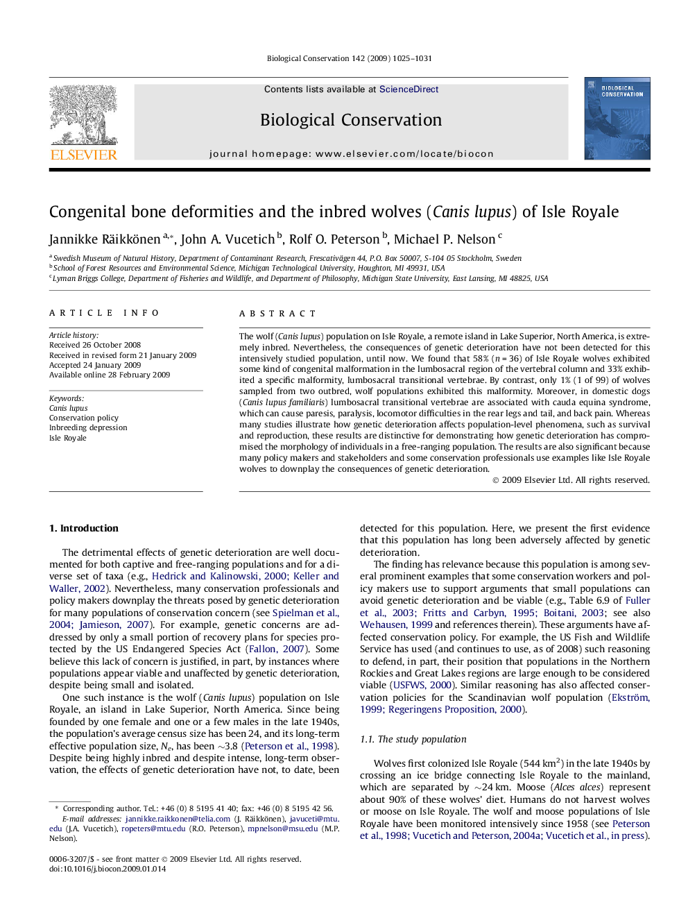 Congenital bone deformities and the inbred wolves (Canis lupus) of Isle Royale