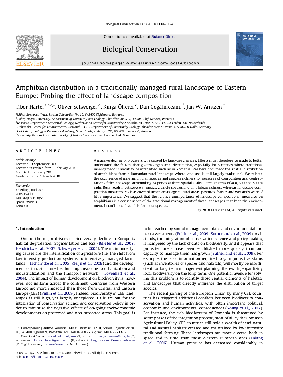 Amphibian distribution in a traditionally managed rural landscape of Eastern Europe: Probing the effect of landscape composition