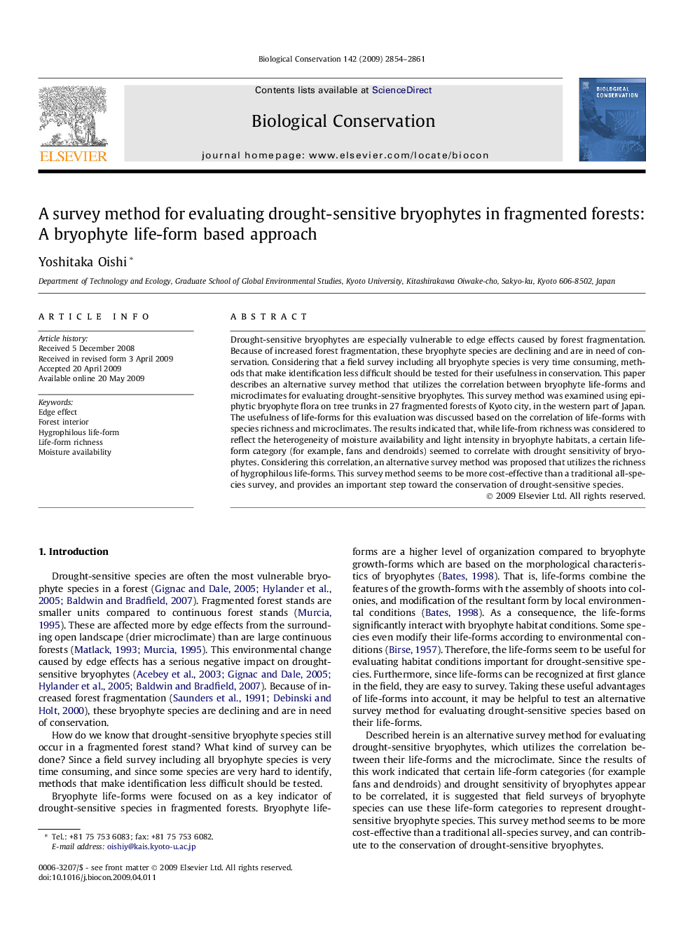 A survey method for evaluating drought-sensitive bryophytes in fragmented forests: A bryophyte life-form based approach