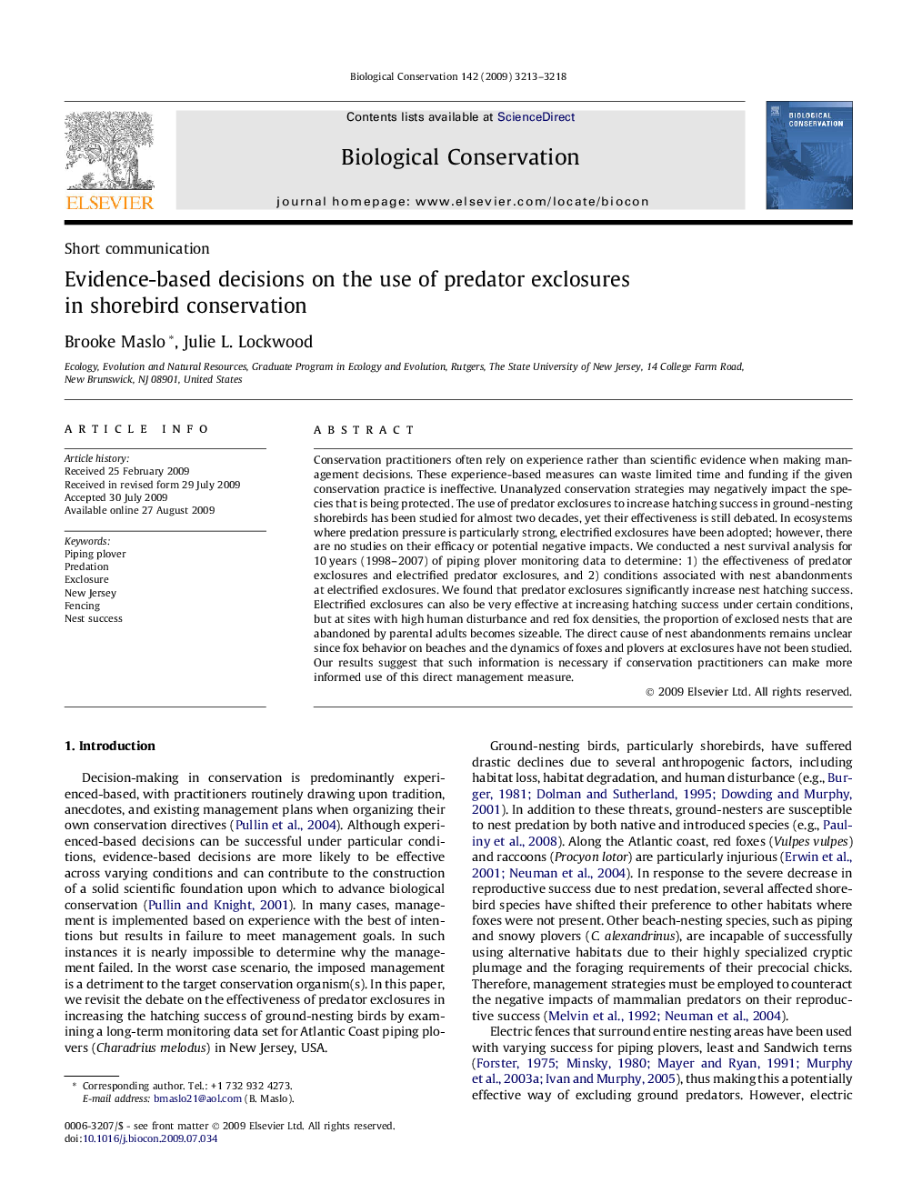 عکس صفحه اول مقاله: Evidence-based decisions on the use of predator exclosures in shorebird conservation Evidence-based decisions on the use of predator exclosures in shorebird conservation