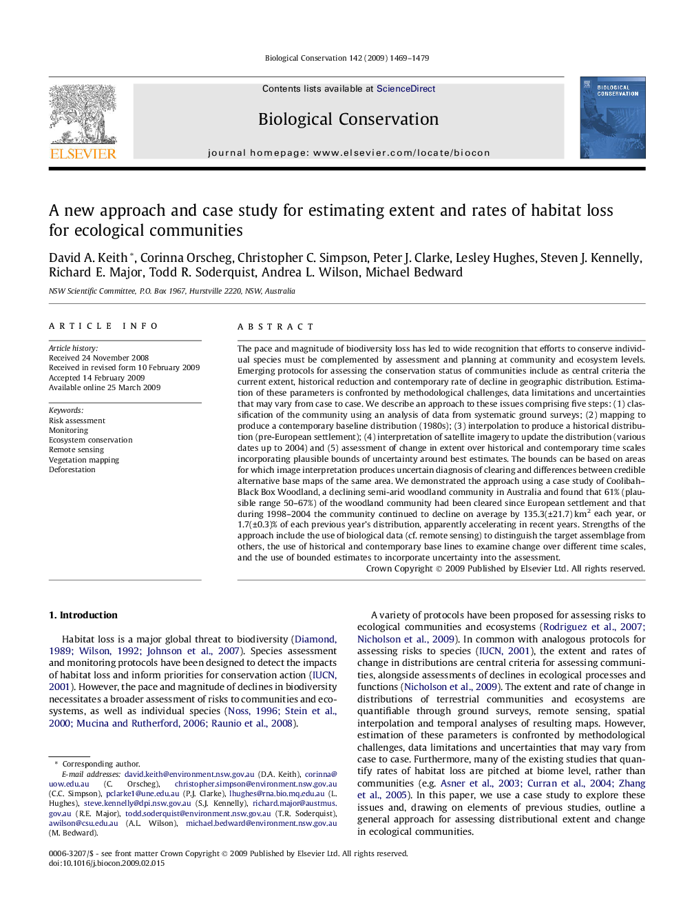 A new approach and case study for estimating extent and rates of habitat loss for ecological communities