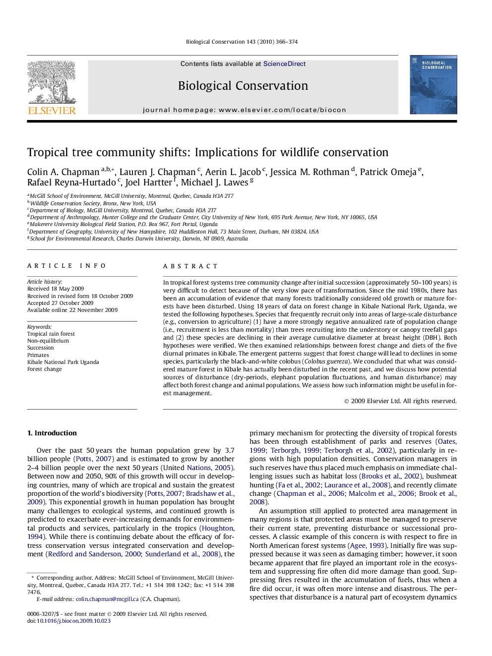 Tropical tree community shifts: Implications for wildlife conservation