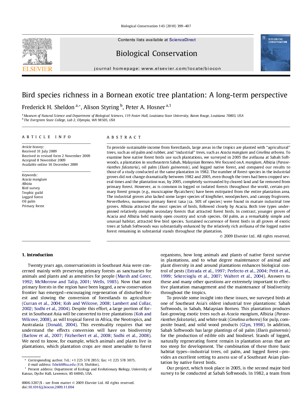 Bird species richness in a Bornean exotic tree plantation: A long-term perspective