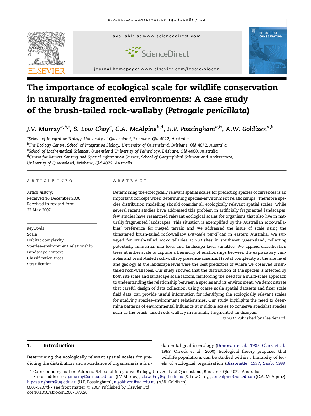 The importance of ecological scale for wildlife conservation in naturally fragmented environments: A case study of the brush-tailed rock-wallaby (Petrogale penicillata)