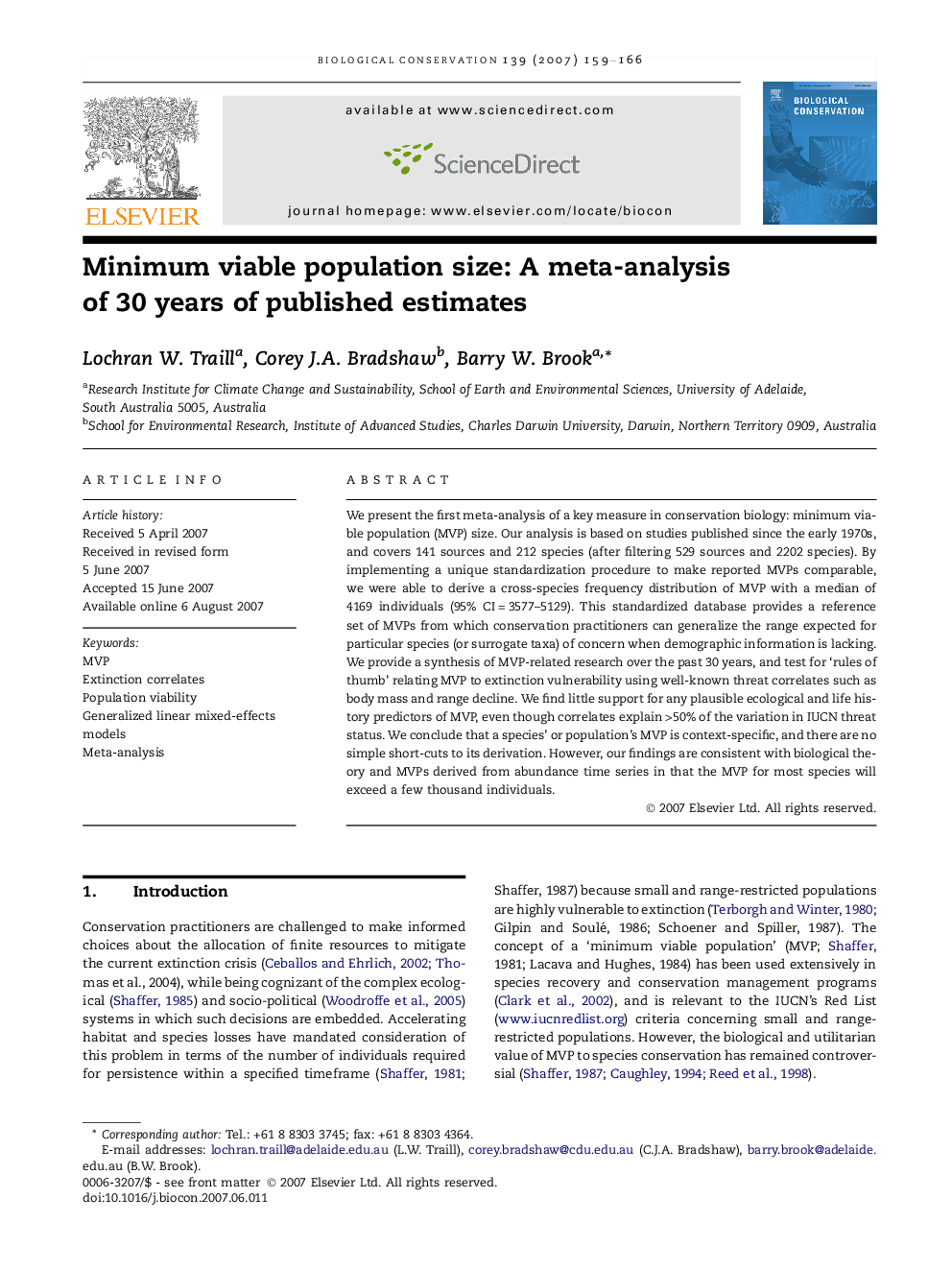 Minimum viable population size: A meta-analysis of 30 years of published estimates