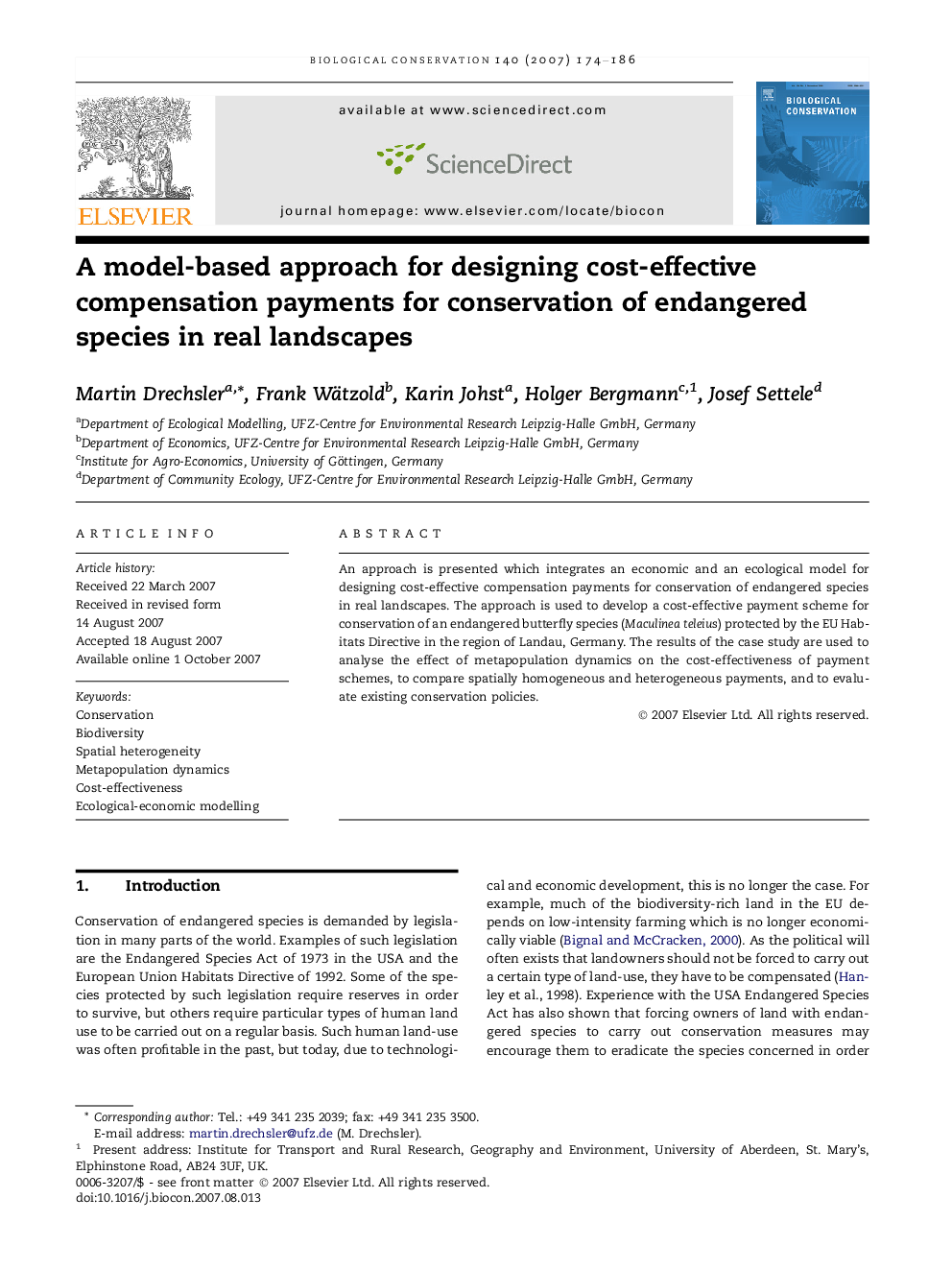 A model-based approach for designing cost-effective compensation payments for conservation of endangered species in real landscapes