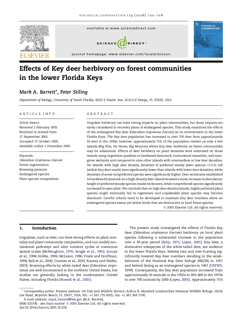 Effects of Key deer herbivory on forest communities in the lower Florida Keys