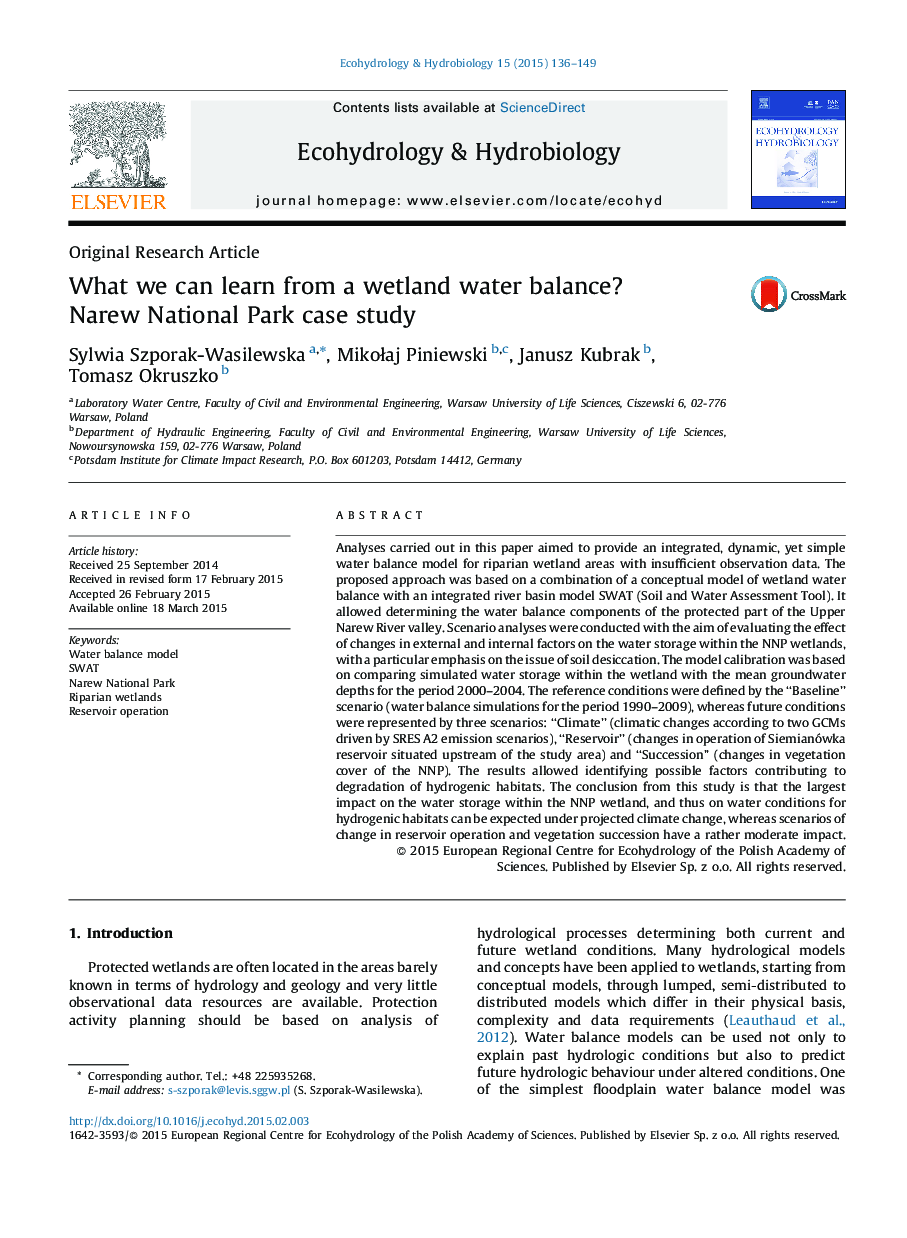 What we can learn from a wetland water balance? Narew National Park case study