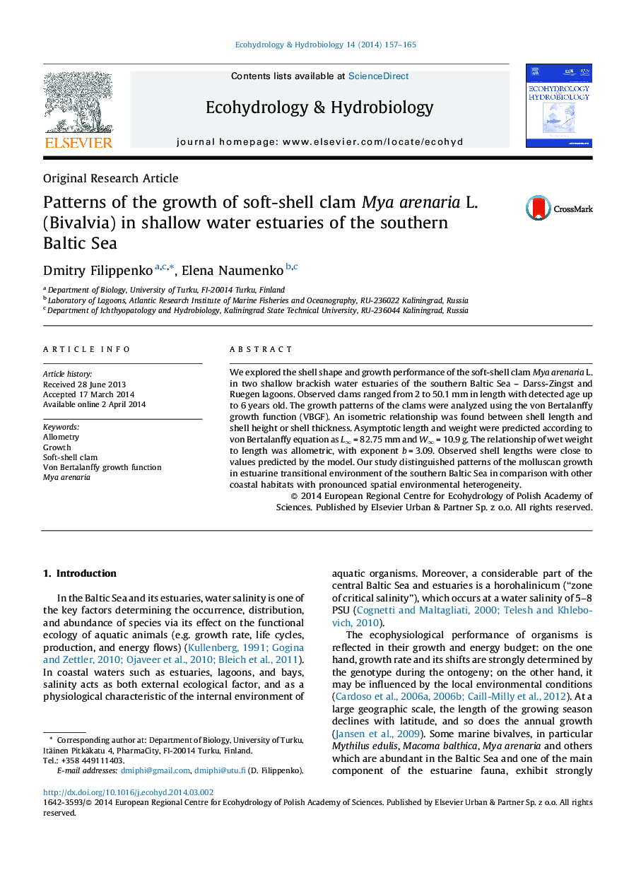 Patterns of the growth of soft-shell clam Mya arenaria L. (Bivalvia) in shallow water estuaries of the southern Baltic Sea