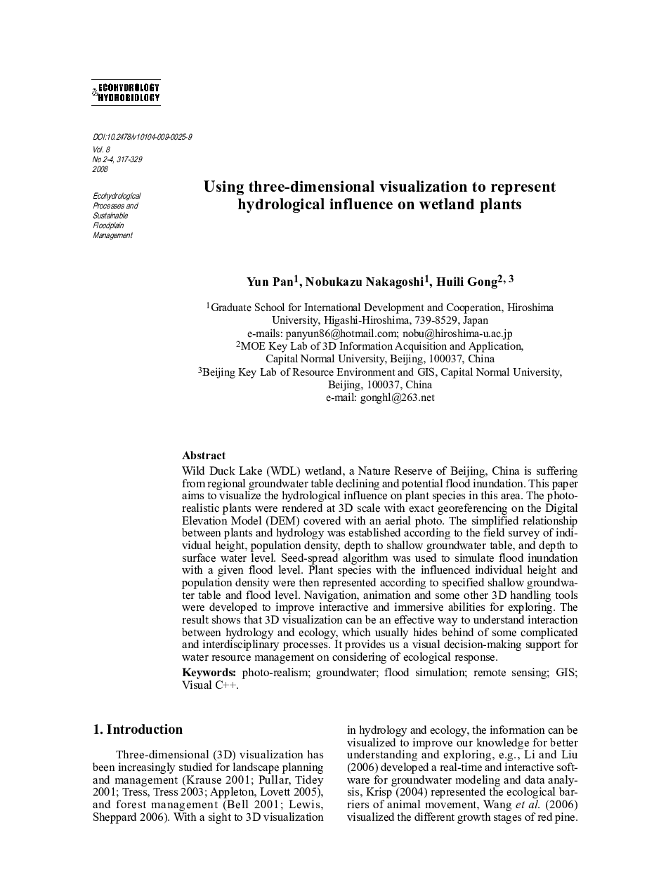 Using three-dimensional visualization to represent hydrological influence on wetland plants