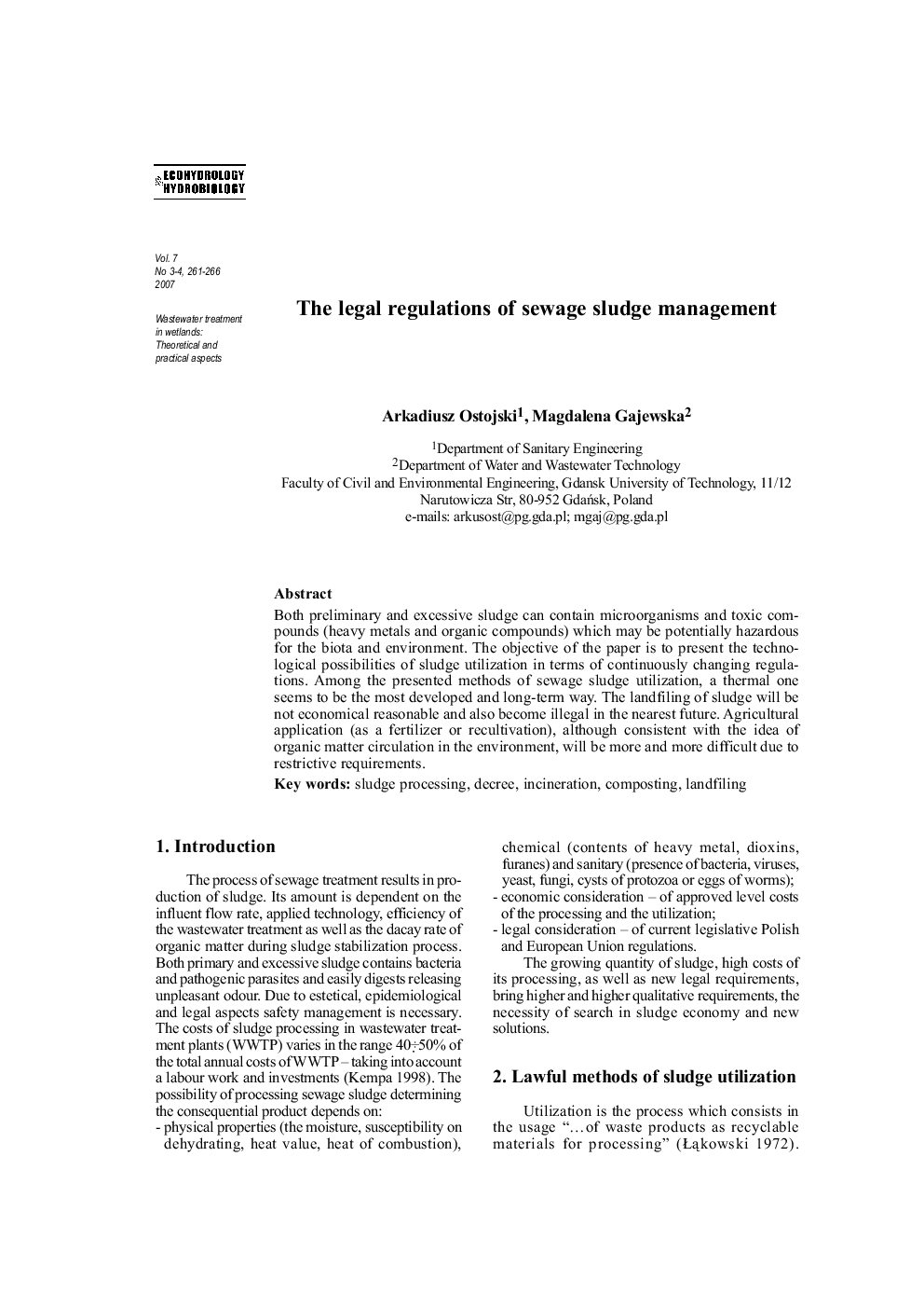 The legal regulations of sewage sludge management