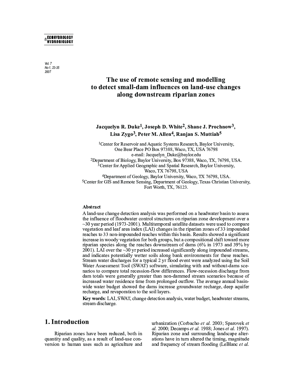 The use of remote sensing and modelling to detect small-dam influences on land-use changes along downstream riparian zones