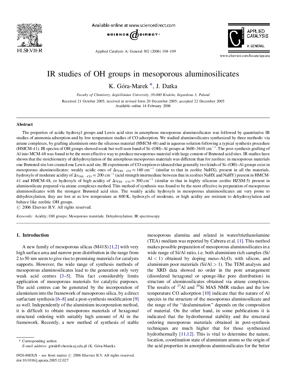 IR studies of OH groups in mesoporous aluminosilicates