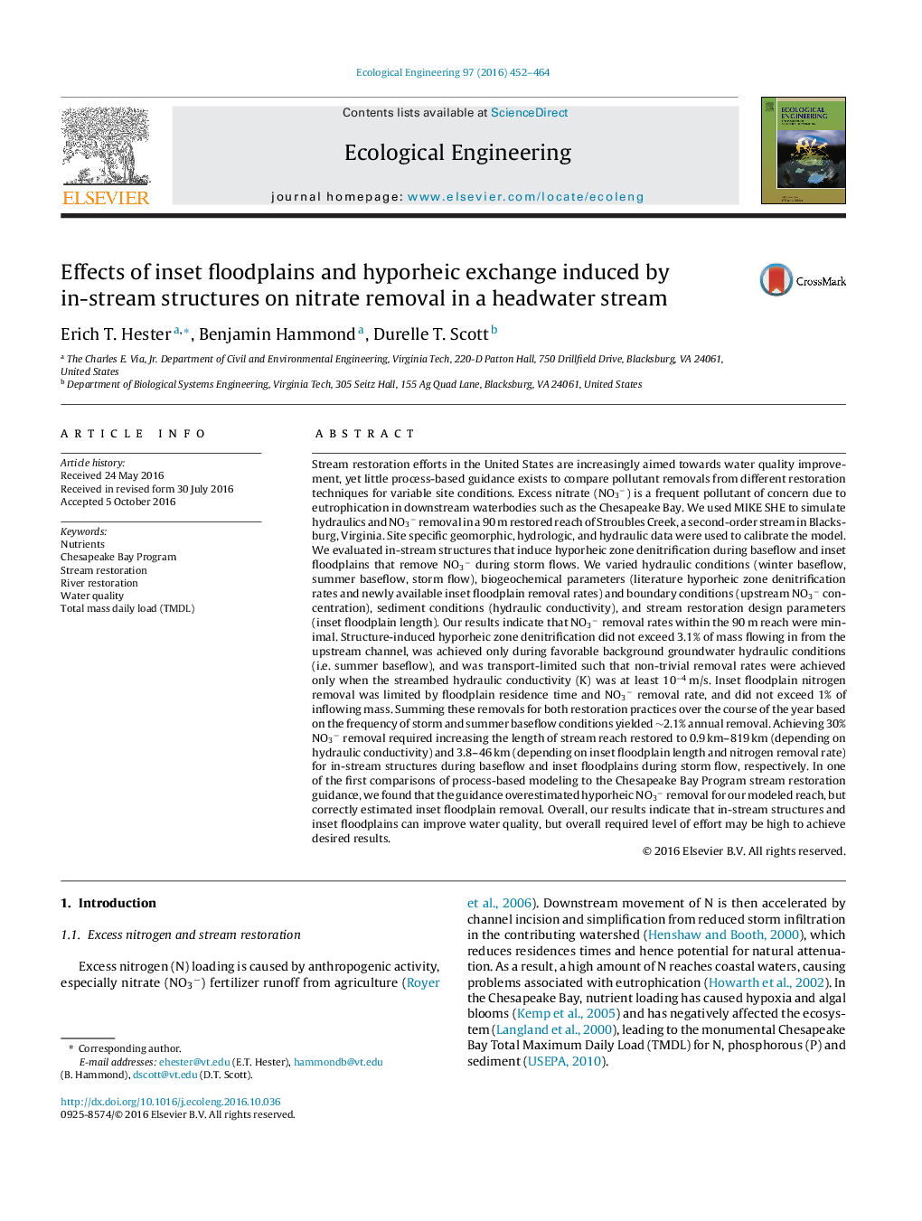 Effects of inset floodplains and hyporheic exchange induced by in-stream structures on nitrate removal in a headwater stream