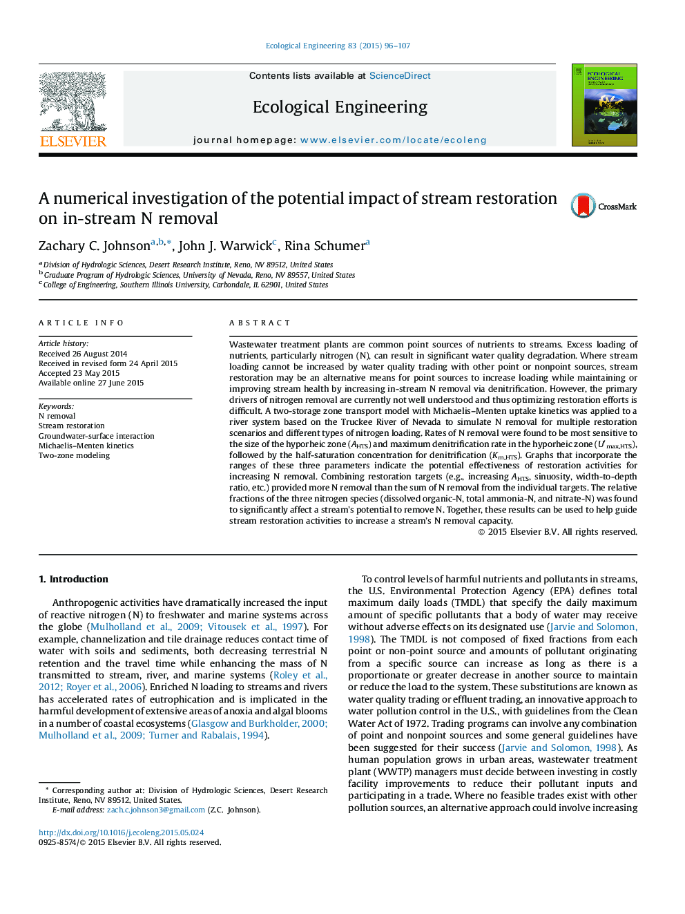 A numerical investigation of the potential impact of stream restoration on in-stream N removal