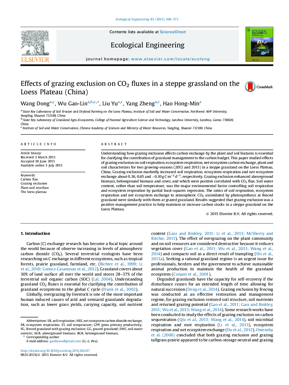 Effects of grazing exclusion on CO2 fluxes in a steppe grassland on the Loess Plateau (China)