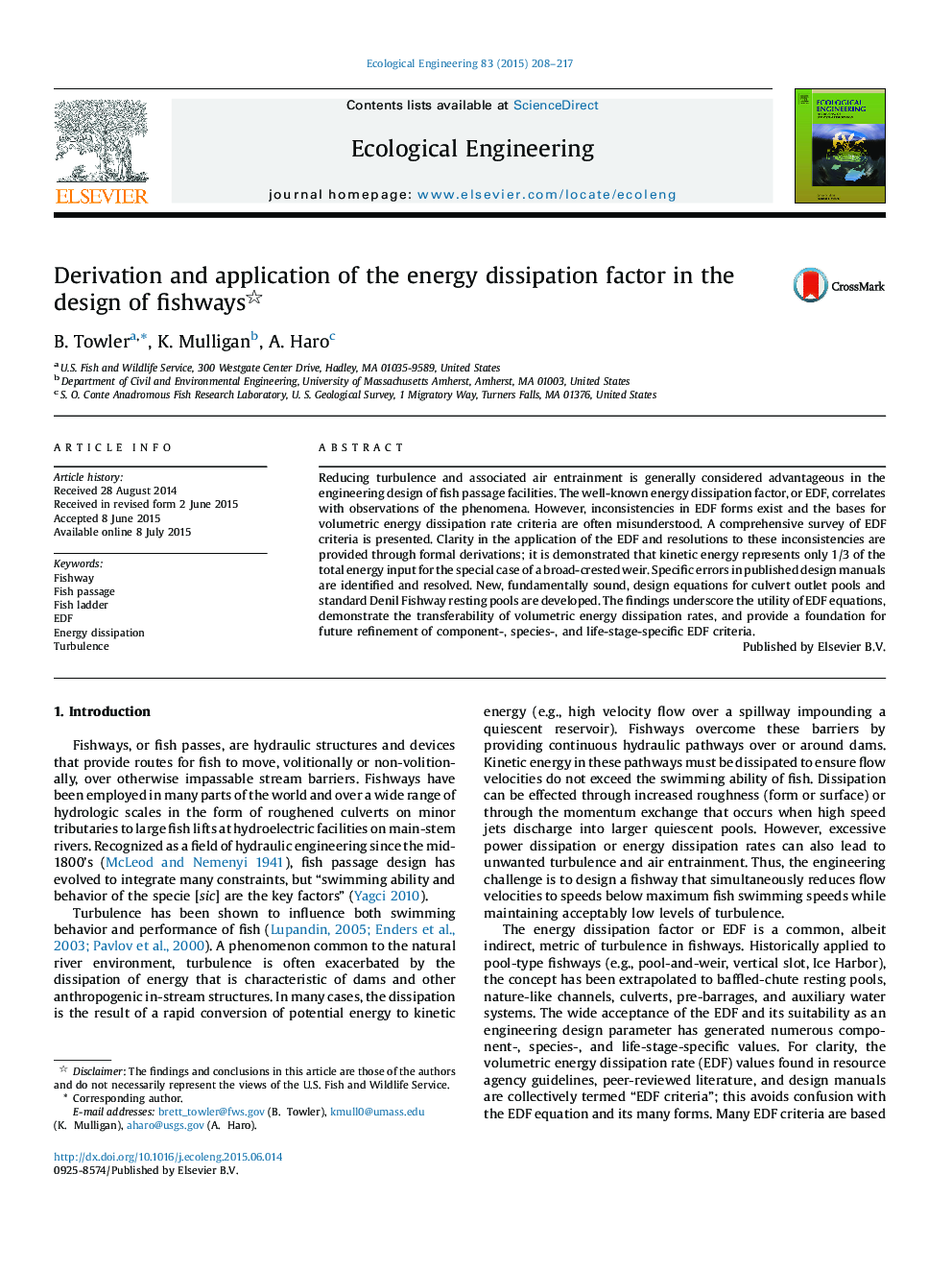 Derivation and application of the energy dissipation factor in the design of fishways 