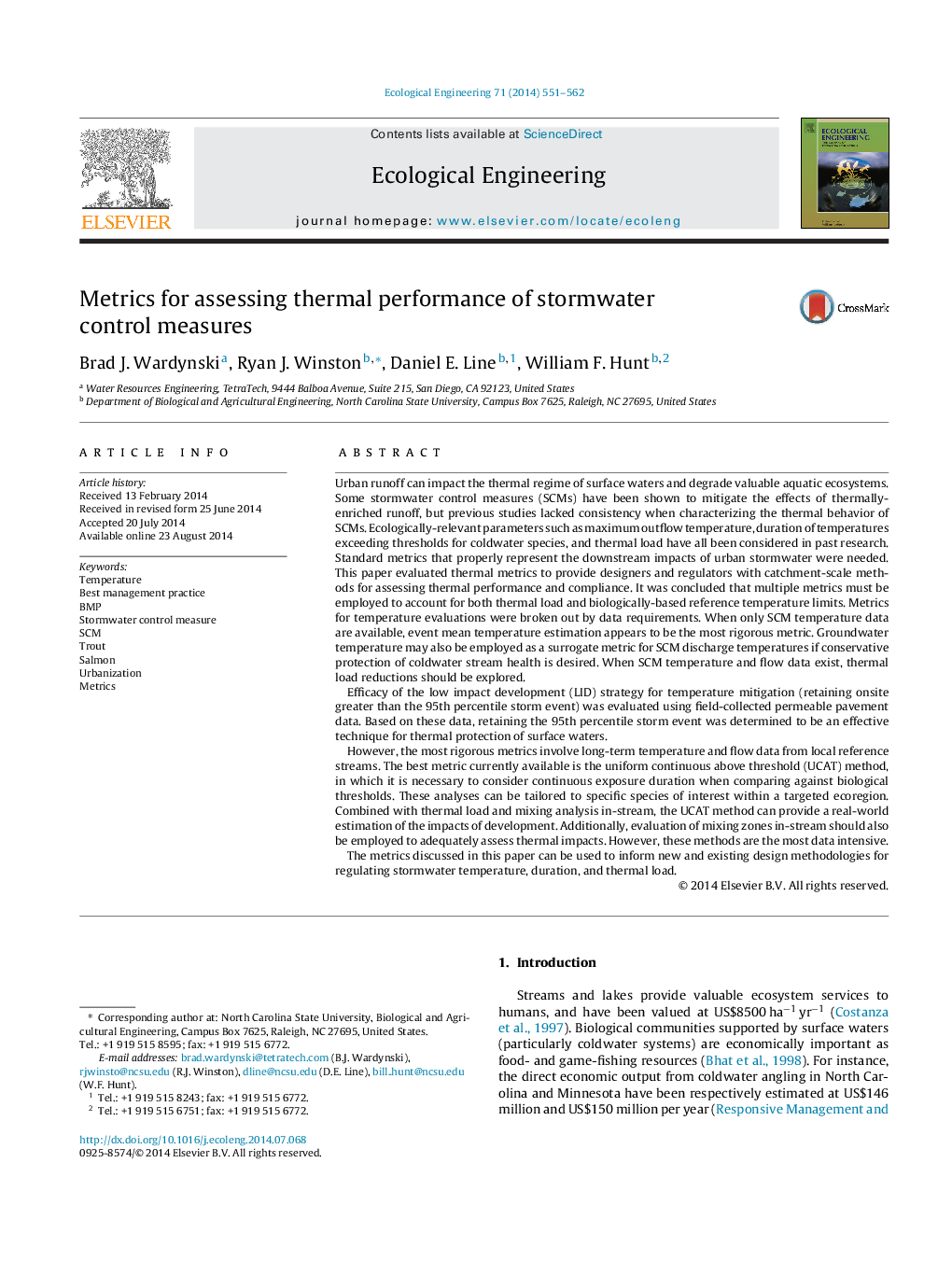 Metrics for assessing thermal performance of stormwater control measures