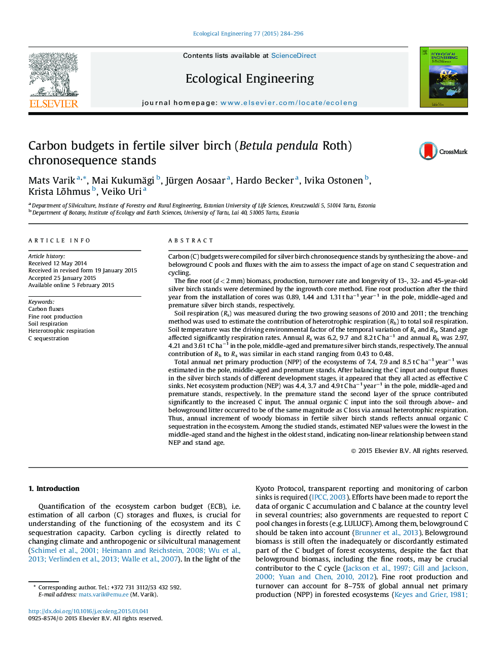 Carbon budgets in fertile silver birch (Betula pendula Roth) chronosequence stands