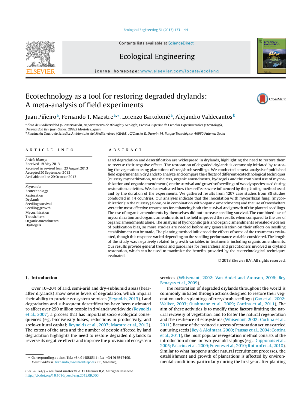 Ecotechnology as a tool for restoring degraded drylands: A meta-analysis of field experiments