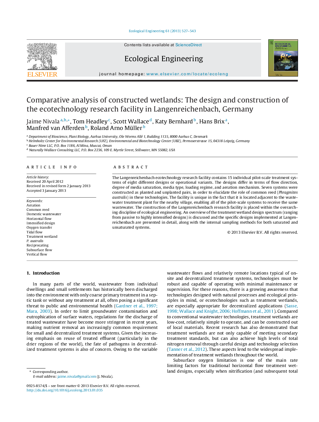 Comparative analysis of constructed wetlands: The design and construction of the ecotechnology research facility in Langenreichenbach, Germany