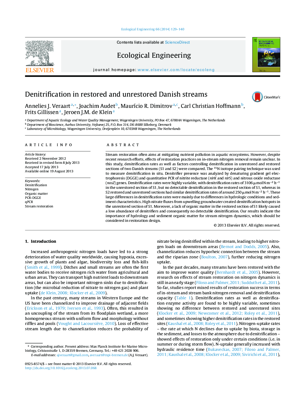 Denitrification in restored and unrestored Danish streams