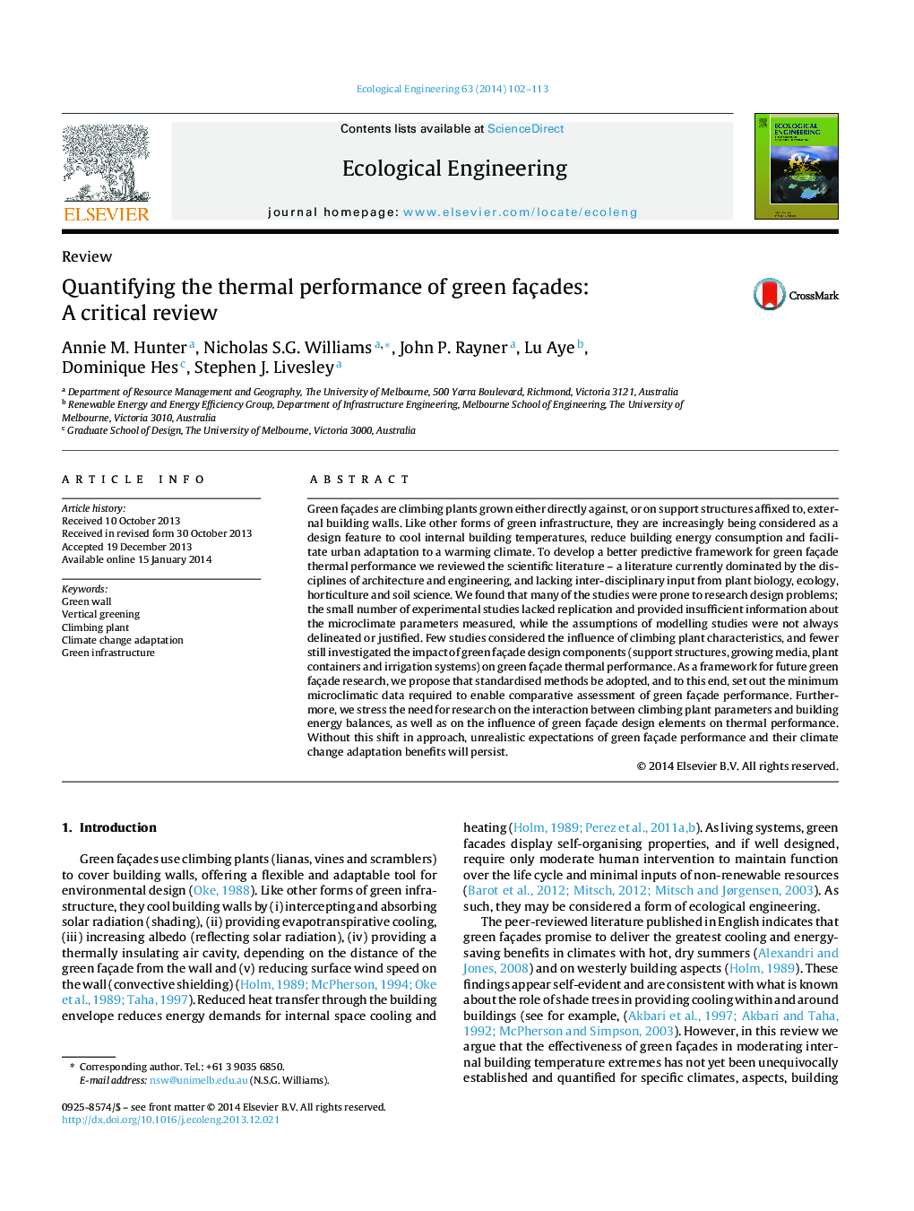 Quantifying the thermal performance of green façades: A critical review