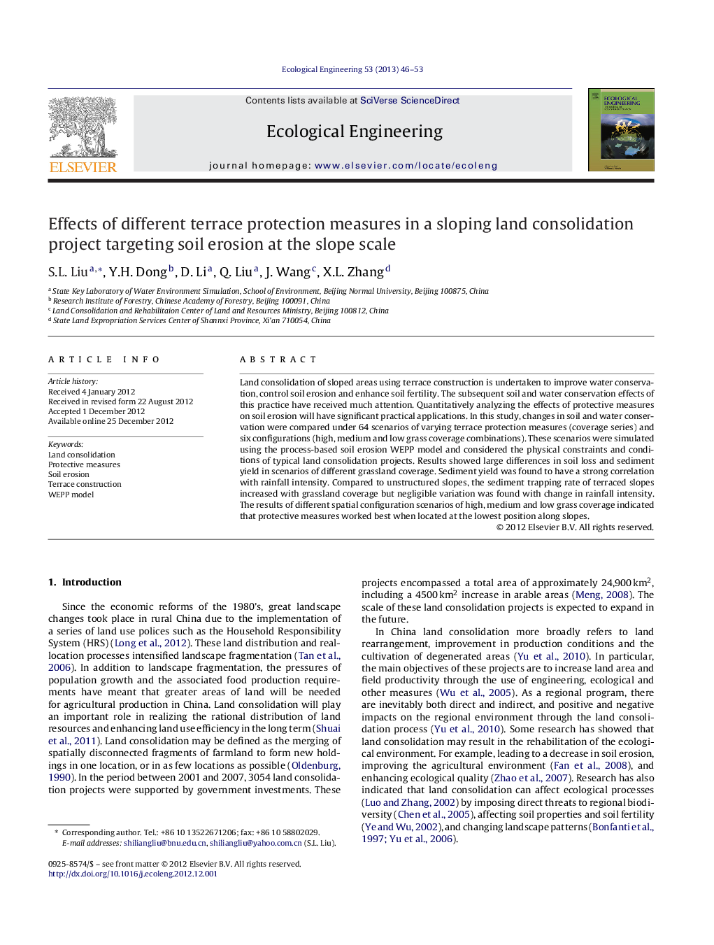 Effects of different terrace protection measures in a sloping land consolidation project targeting soil erosion at the slope scale