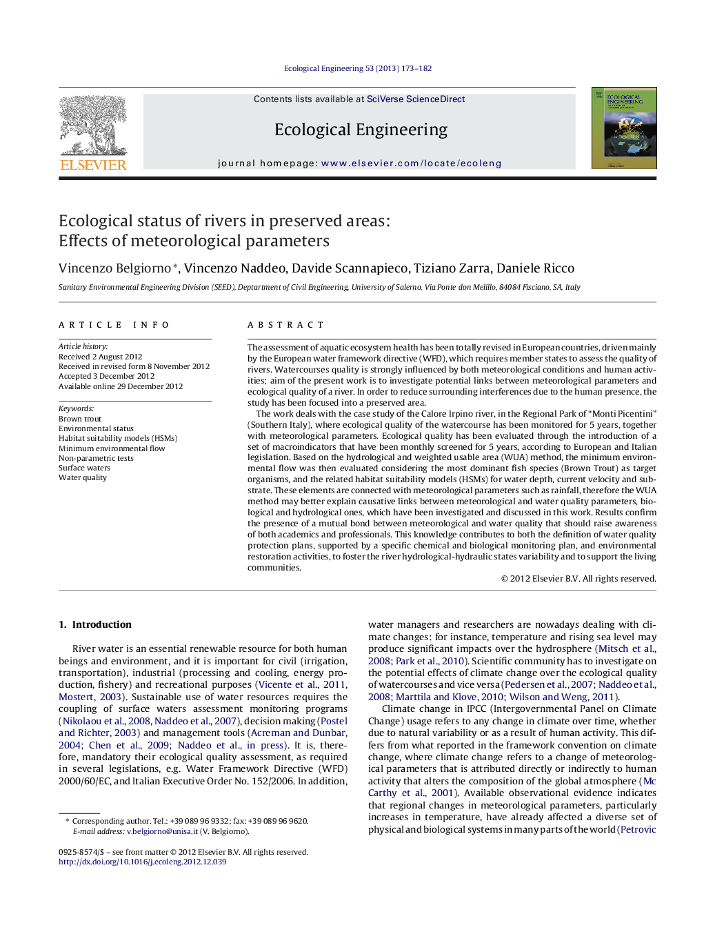 Ecological status of rivers in preserved areas: Effects of meteorological parameters