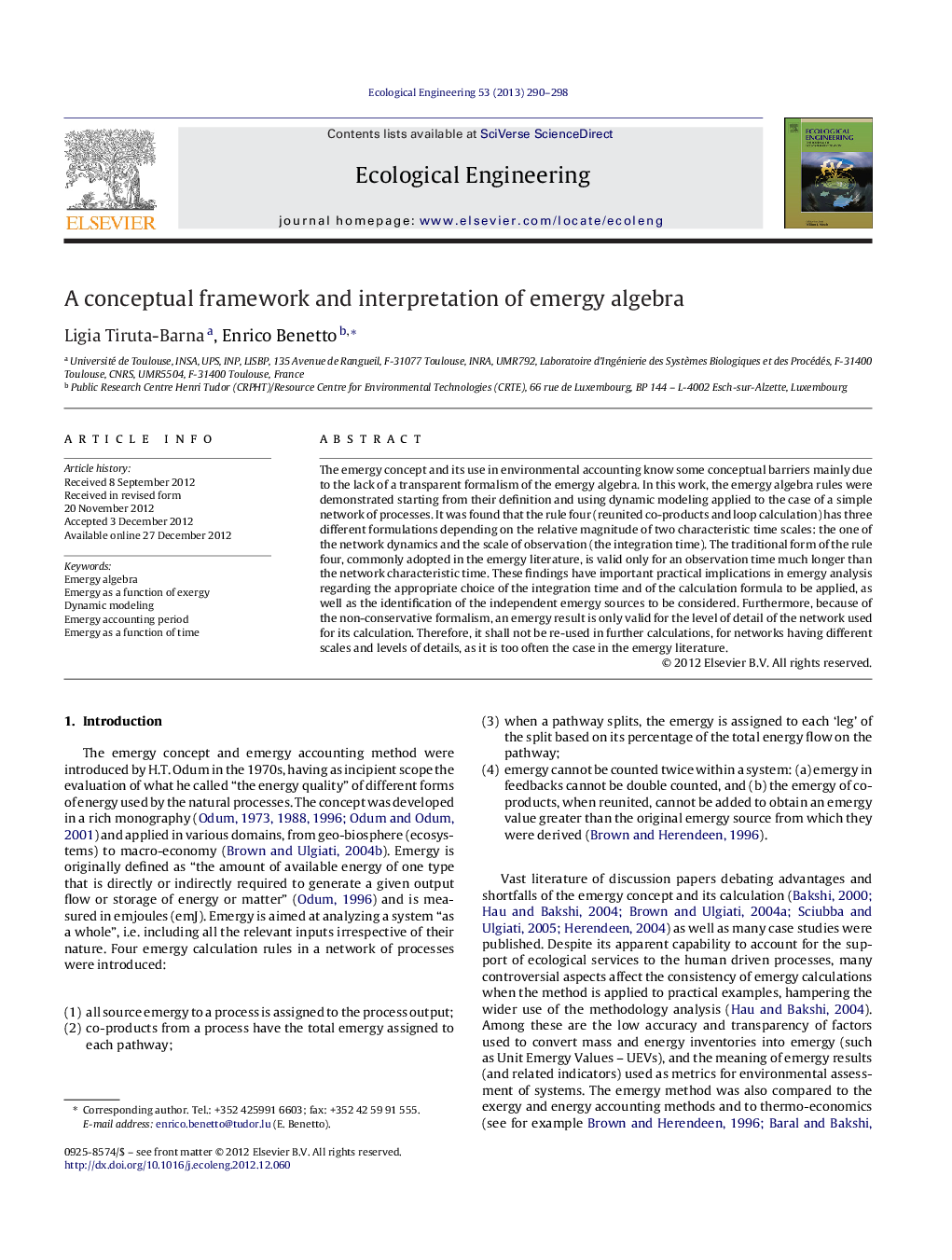 A conceptual framework and interpretation of emergy algebra