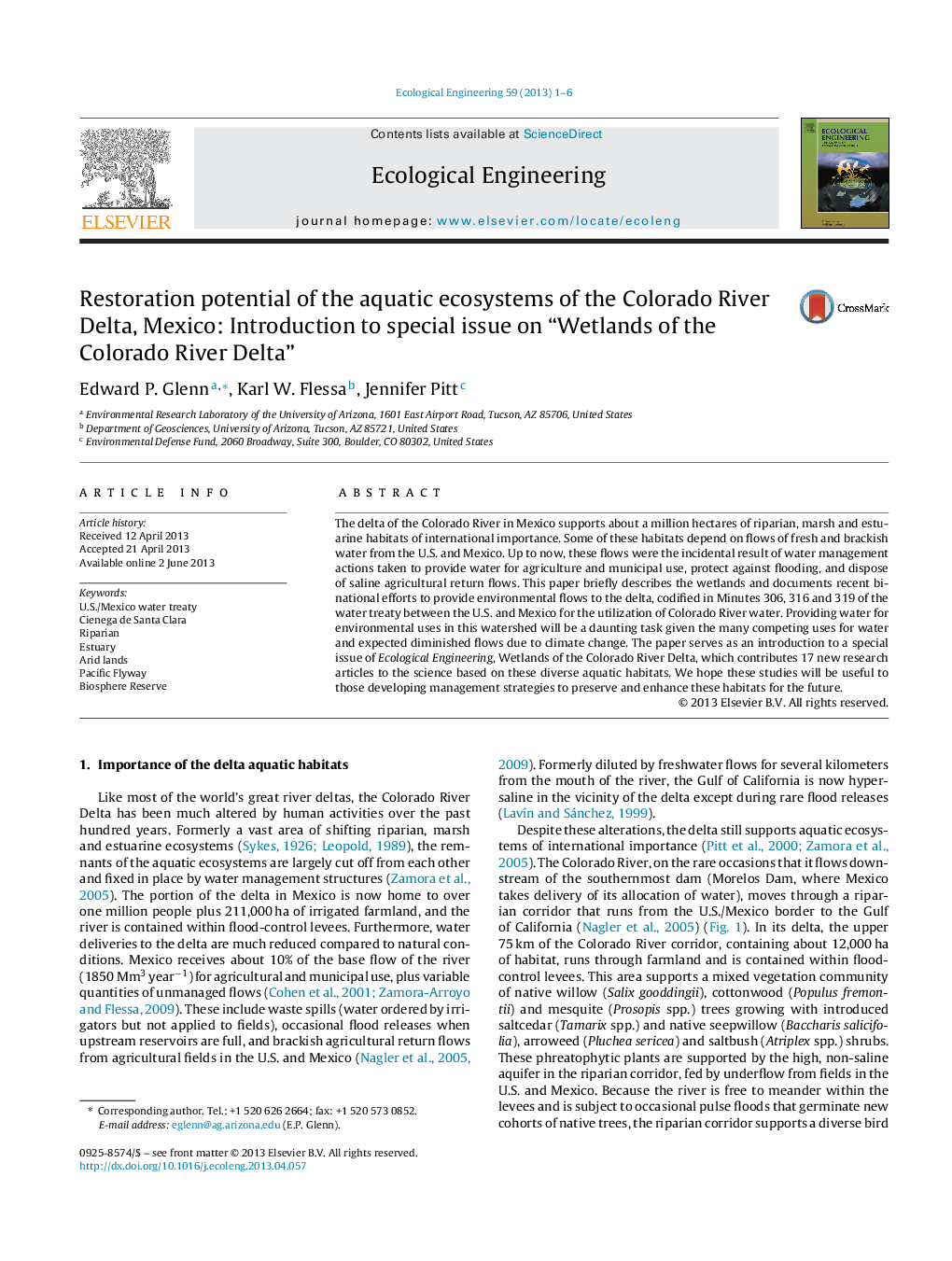 Restoration potential of the aquatic ecosystems of the Colorado River Delta, Mexico: Introduction to special issue on “Wetlands of the Colorado River Delta”