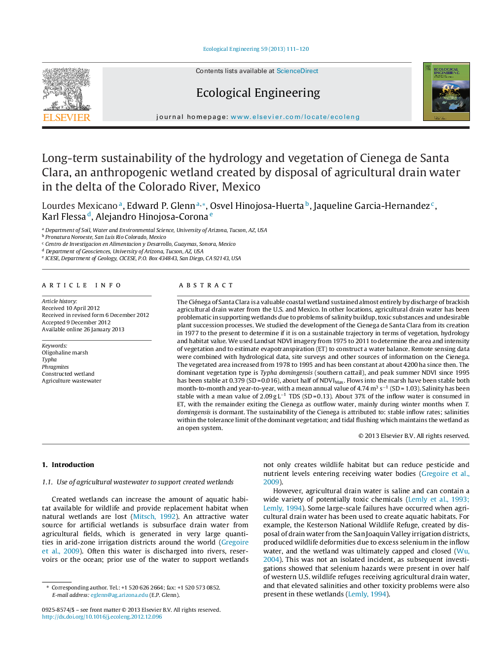 Long-term sustainability of the hydrology and vegetation of Cienega de Santa Clara, an anthropogenic wetland created by disposal of agricultural drain water in the delta of the Colorado River, Mexico