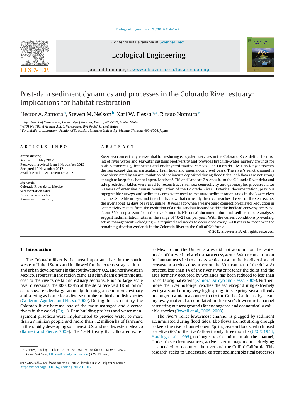 Post-dam sediment dynamics and processes in the Colorado River estuary: Implications for habitat restoration