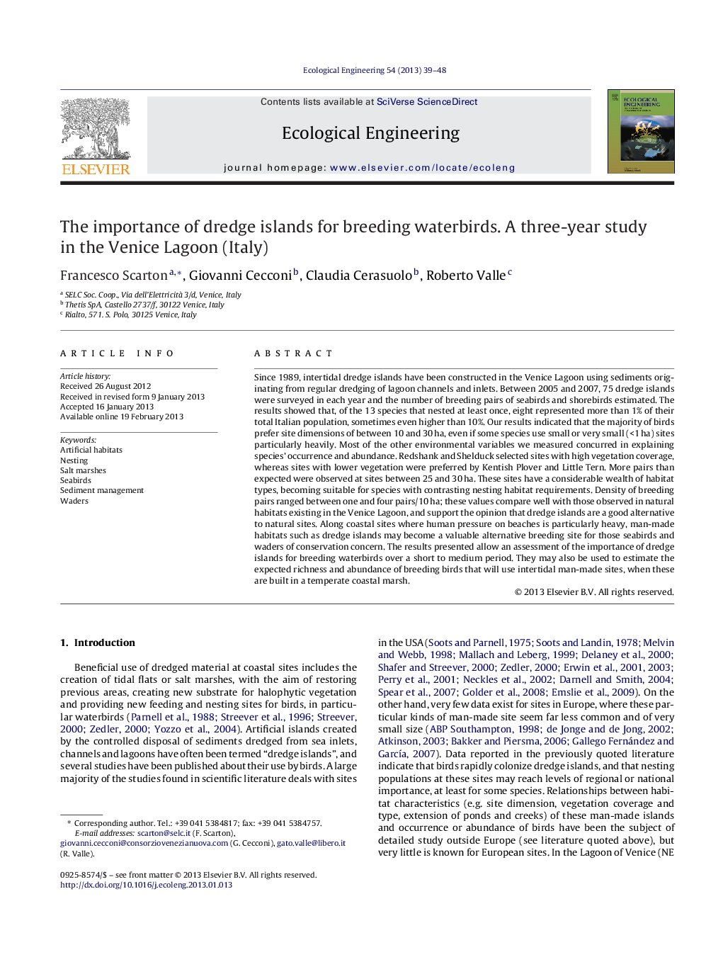 The importance of dredge islands for breeding waterbirds. A three-year study in the Venice Lagoon (Italy)