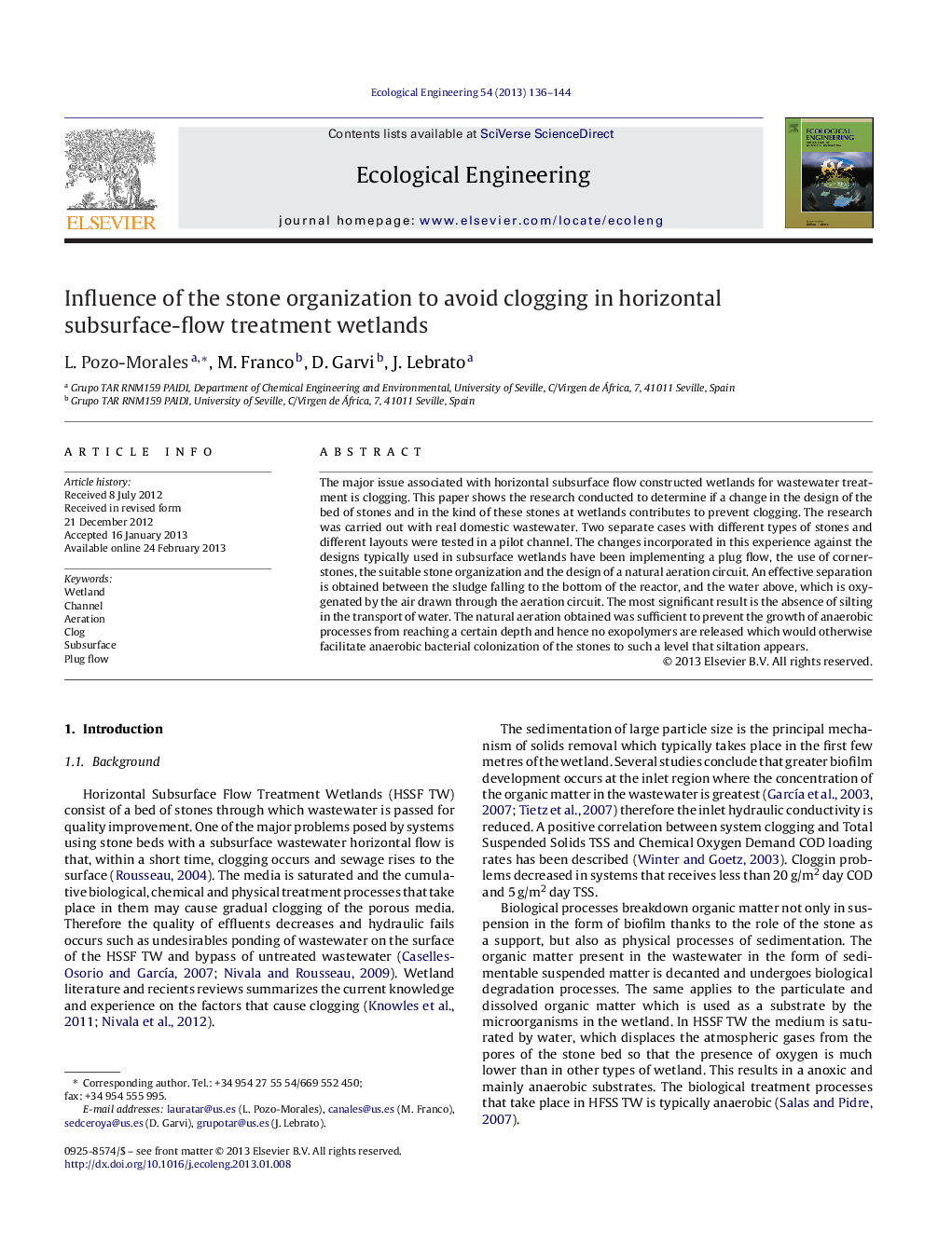 Influence of the stone organization to avoid clogging in horizontal subsurface-flow treatment wetlands