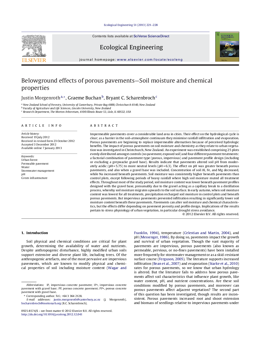 Belowground effects of porous pavements—Soil moisture and chemical properties