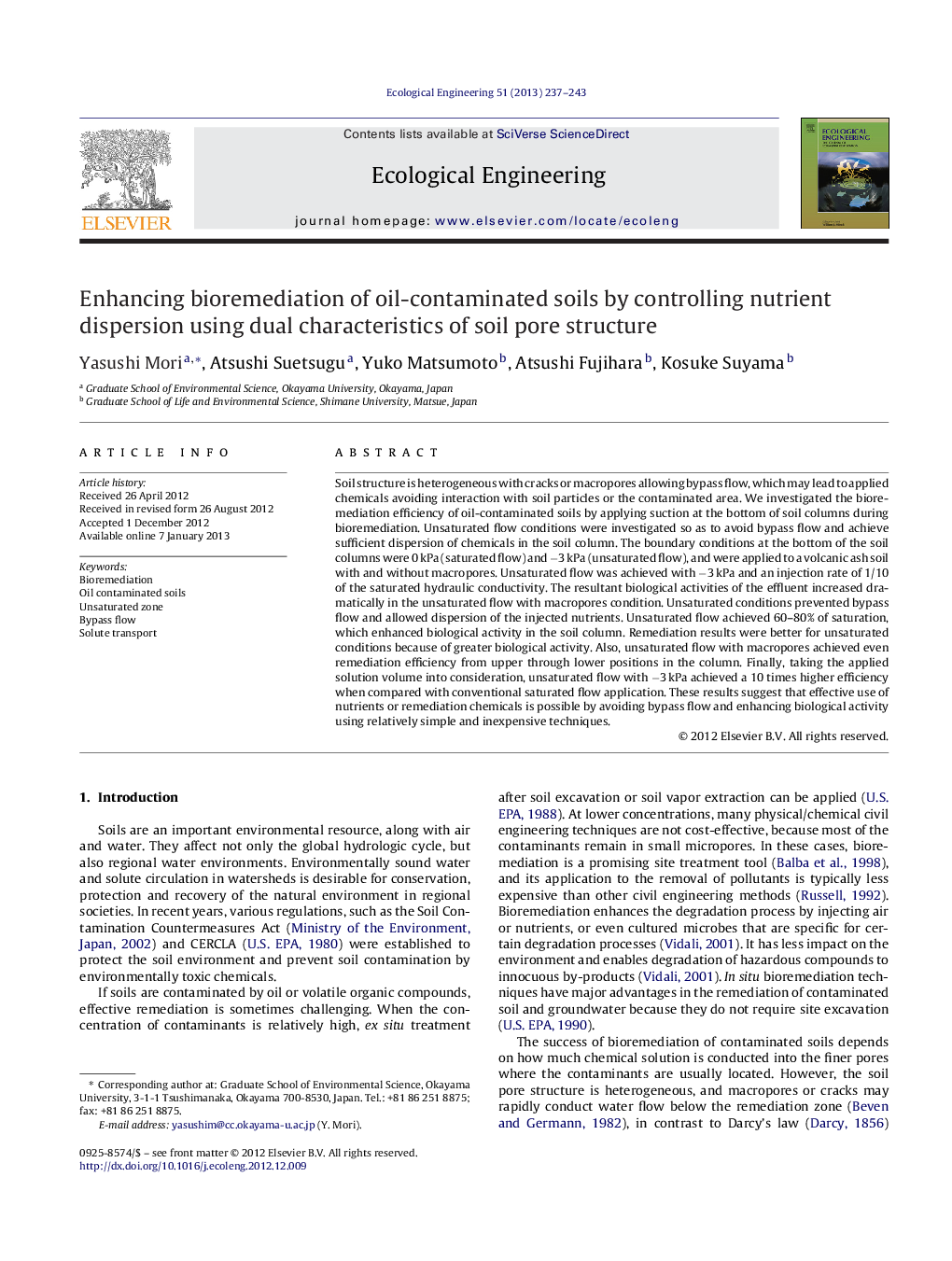 Enhancing bioremediation of oil-contaminated soils by controlling nutrient dispersion using dual characteristics of soil pore structure