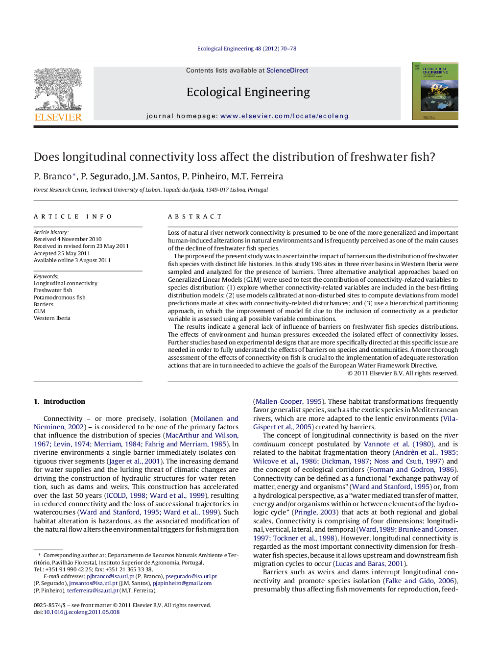 Does longitudinal connectivity loss affect the distribution of freshwater fish?