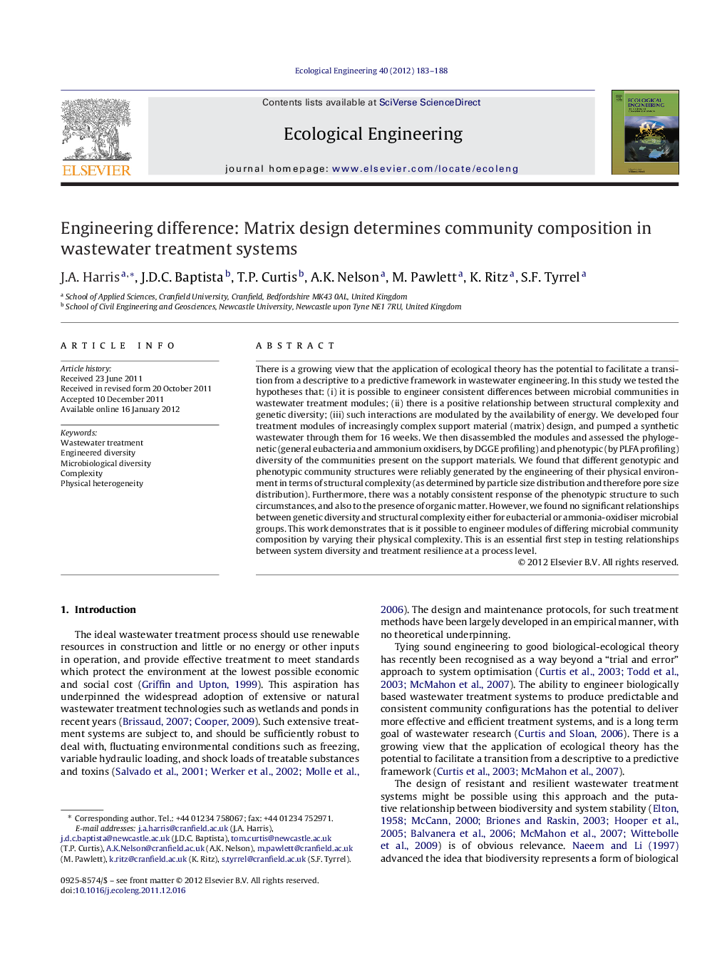 Engineering difference: Matrix design determines community composition in wastewater treatment systems