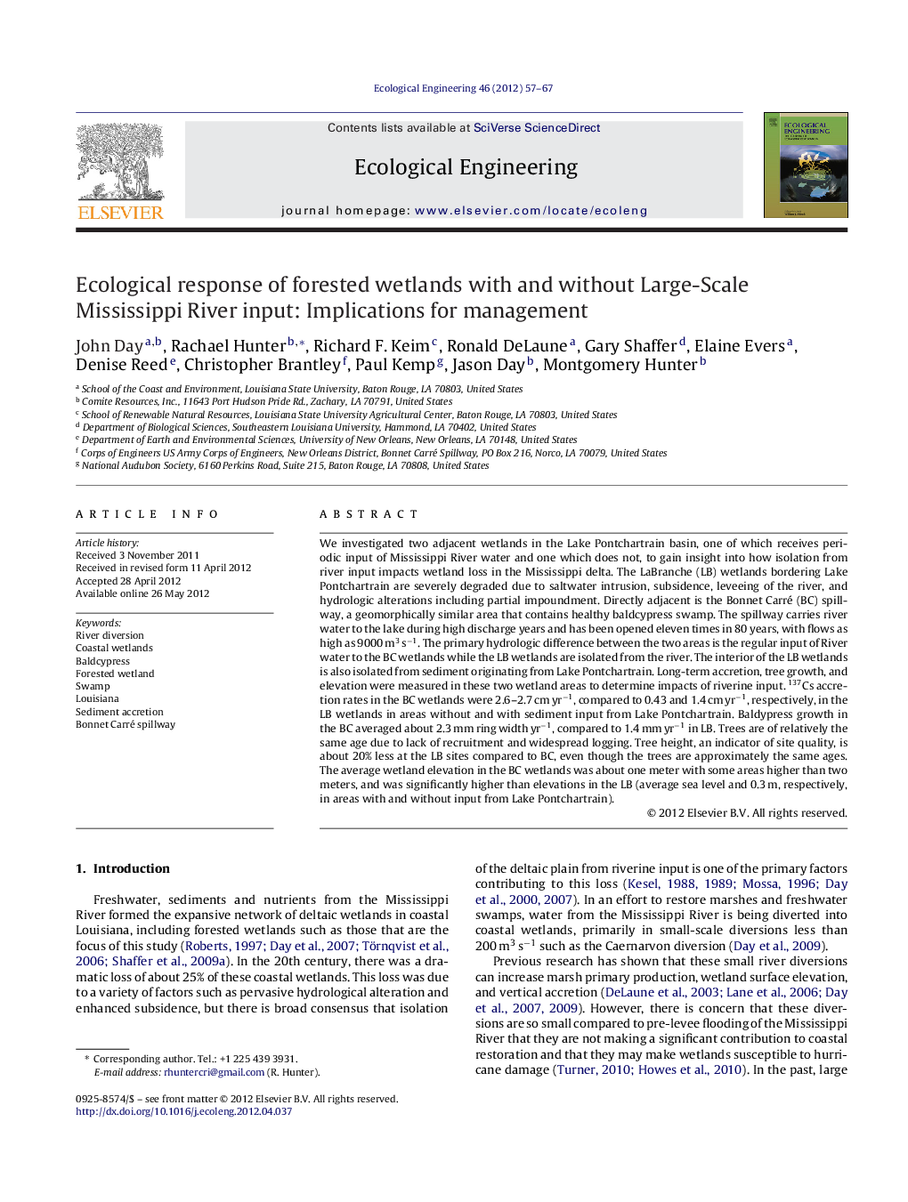 Ecological response of forested wetlands with and without Large-Scale Mississippi River input: Implications for management