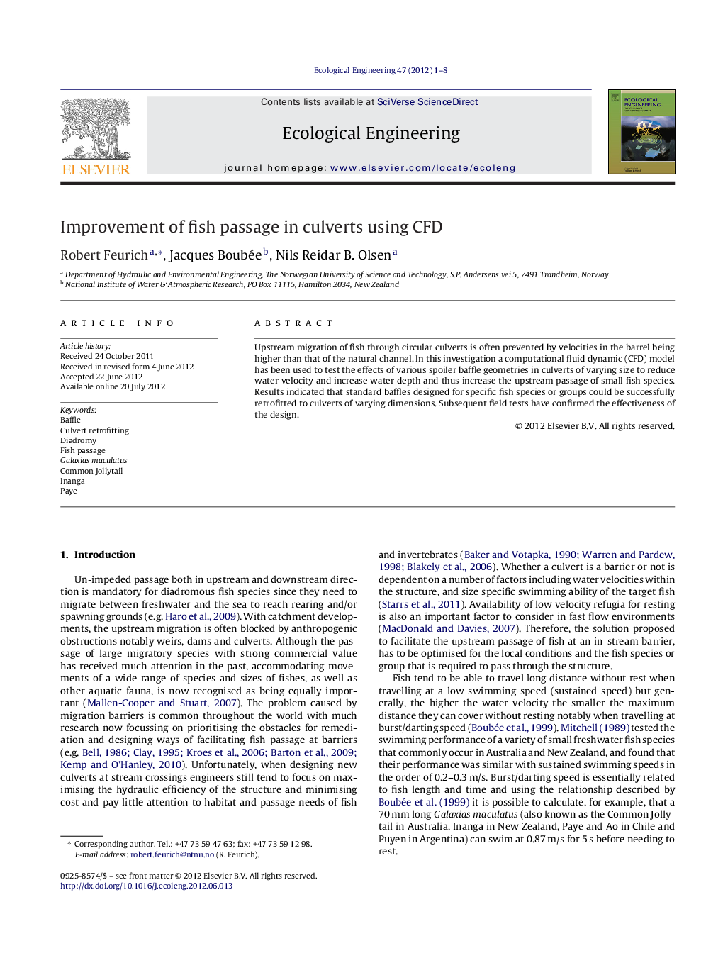 Improvement of fish passage in culverts using CFD